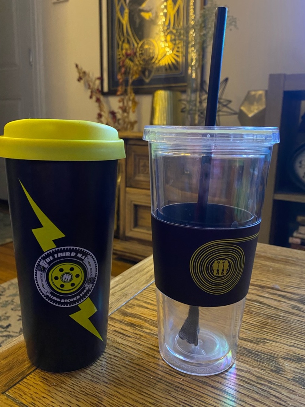 Third Man Records Black & Yellow Travel Tumbler & Clear Cold Cup w/ Straw - Set